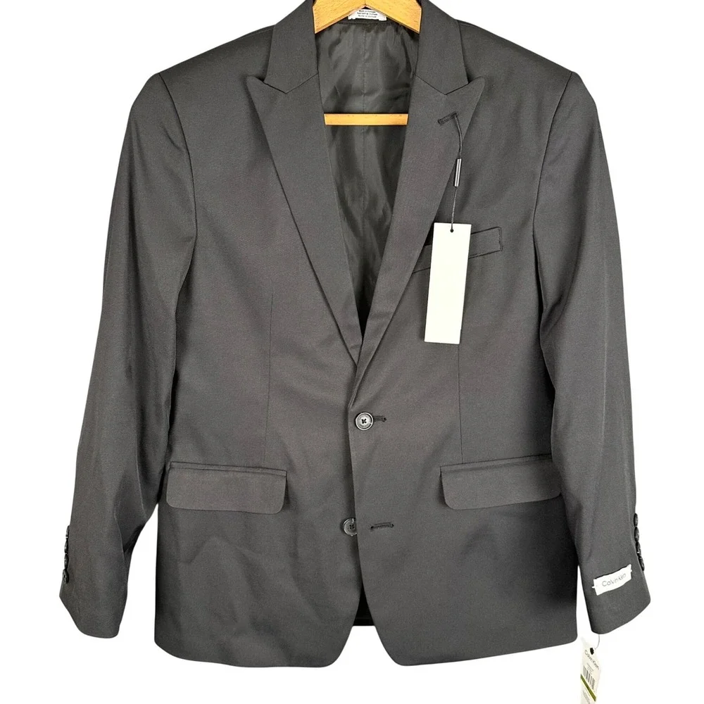 Calvin Klein Boys Black Slim Fit Husky Stretch Suit Jacket Blazer Size 14 H